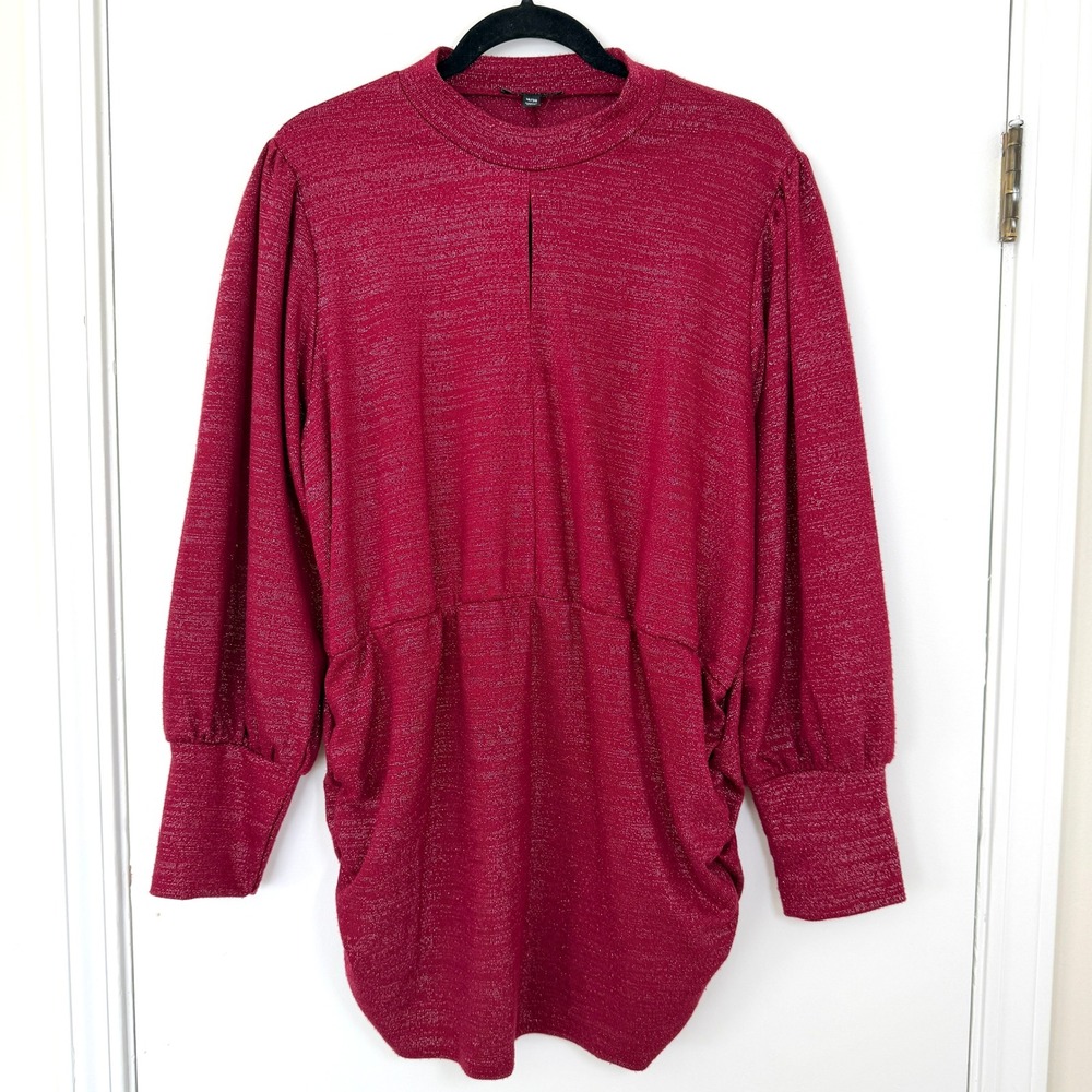 Lane Bryant Magenta Metallic Shimmer Mock Neck Keyhole Tunic Top Plus Size 18/20